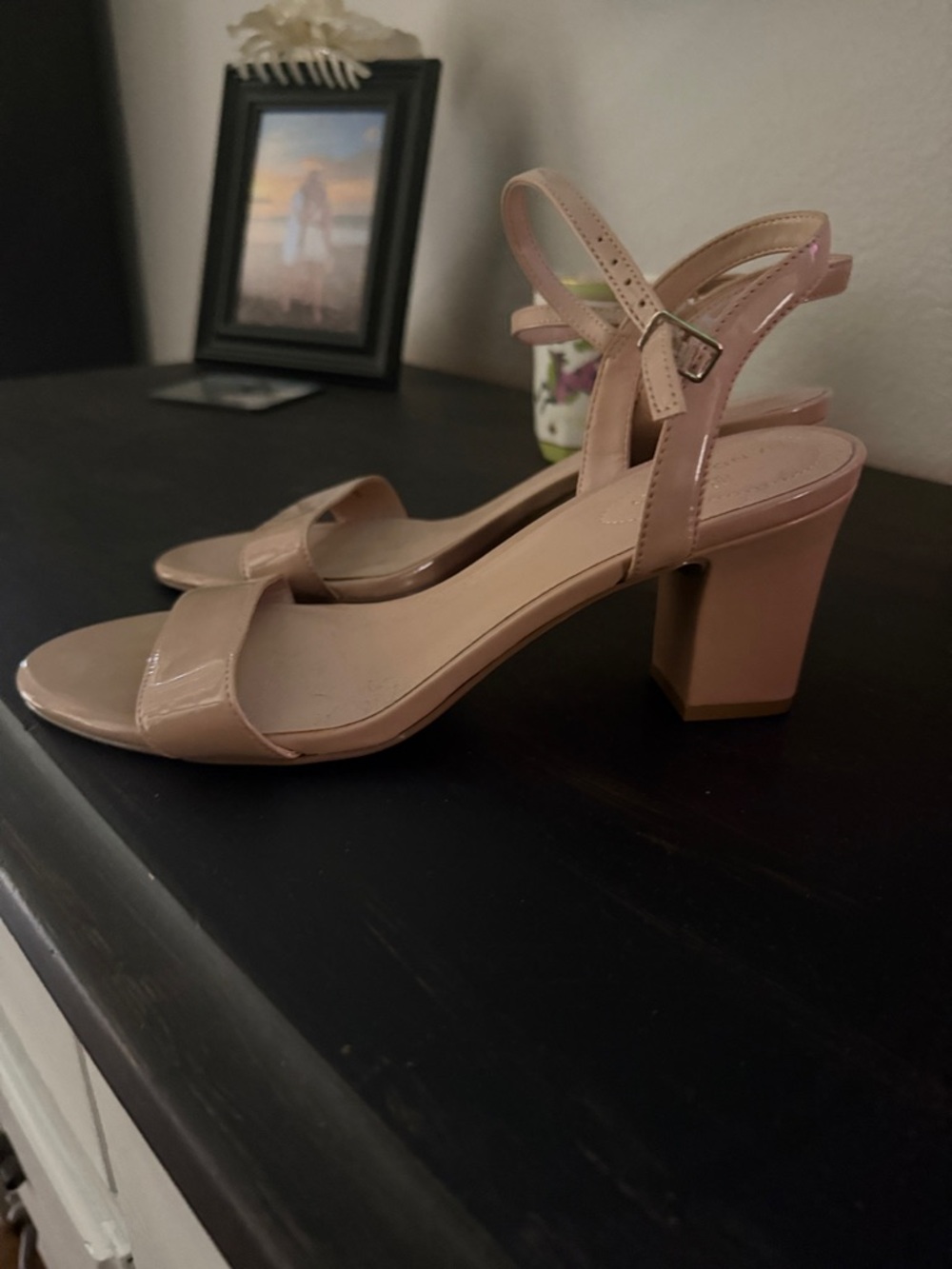 Bandolino Patent Nude Pink Block Heel Sandals
